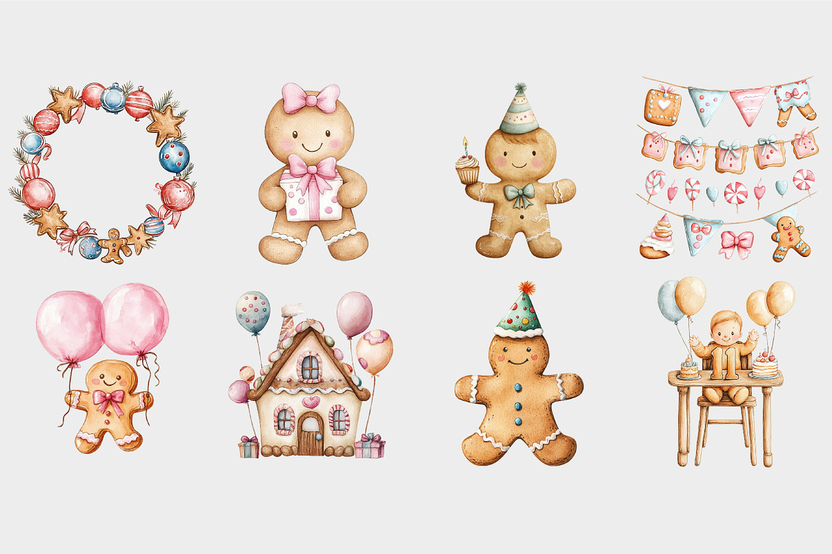 Gingerbread Birthday Clipart, a Seasonal Illustration by Design Market (Photo 5 of 5)