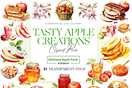 Watercolor Apple Clipart, Red Apple, a Food Illustration by BrushstrokeArtGB