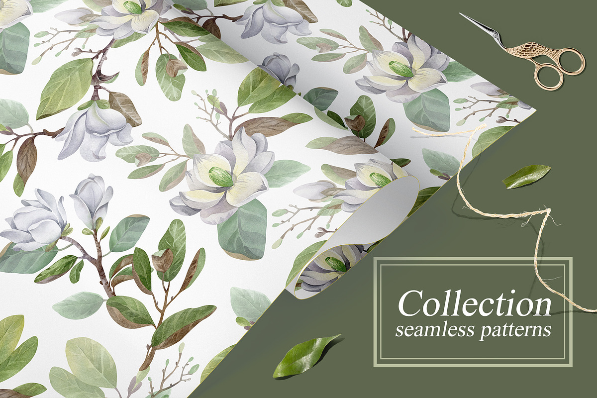 Watercolor Magnolia Flower Set, a Decorative Illustration by LenArt (Photo 8 of 18)