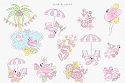 Flamingo Pink Pool Party Clipart set, a Seasonal Illustration by @olga.angelloz (Thumbnail 2 of 2)