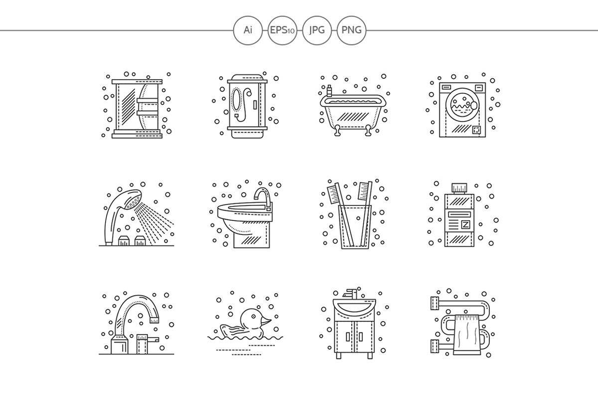 Bathroom flat line vector icons, an Outline Icon by YershovOleksandr