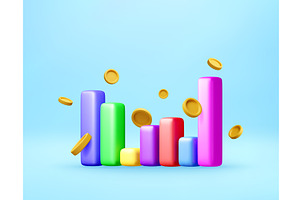 Colorful 3D bar graph with floating, a Finance Illustration by Abscent