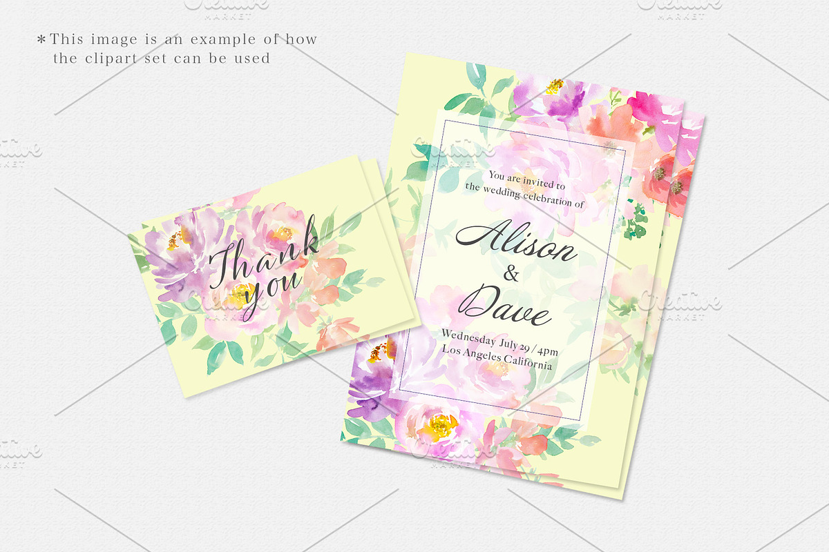 pastel peonies watercolor clipart, a Decorative Illustration by Sawango Designs (Photo 6 of 6)