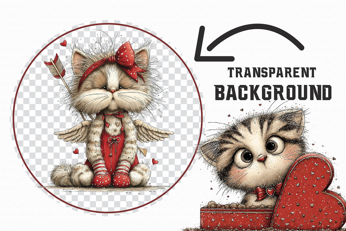 Whimsical Valentine Cat Clipart, an Illustration by Libby Wishes (Photo 3 of 7)