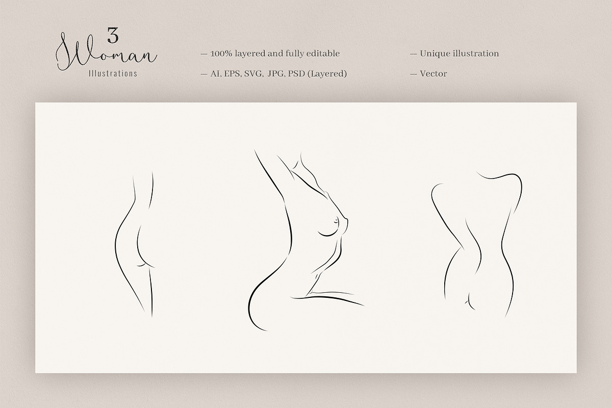 Womans Body. 3 Line Art Illustration, a Decorative Illustration by le-genda (Photo 1 of 5)