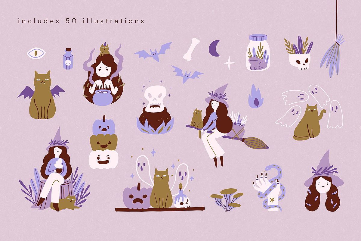 Whimsy witch. Halloween illustration, a Seasonal Illustration by kondratya (Photo 6 of 13)
