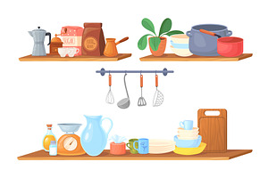 Cartoon kitchen shelf. Cooking, an Object Illustration by Stock-Smart-Start