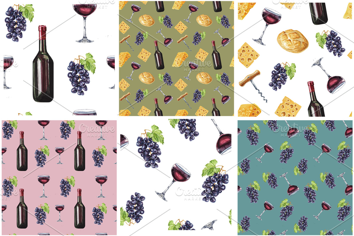Watercolor wine collection, a Pattern Graphic by lenavetka87 (Photo 2 of 3)