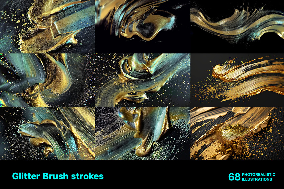Glitter Brush strokes. 68 images, a Decorative Illustration by Handmadefont (Photo 7 of 14)