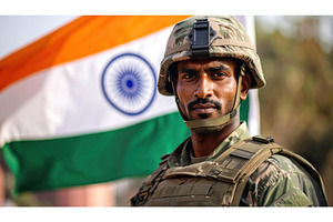 Portrait of Indian soldier with flag, a Person Photo by Igor Tichonow