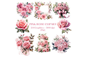 Watercolor Pink Rose Clipart