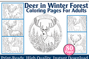 Deer in Winter Forest Coloring Page, an Animal Illustration by maggiesar (Thumbnail 1 of 4)