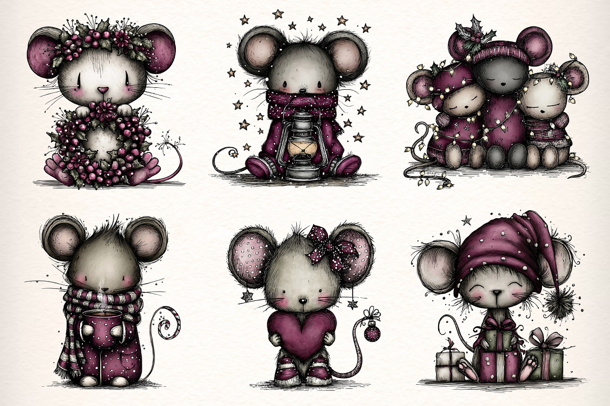 Whimsical Christmas Mouse Clipart, an Illustration by Dream Creation (Photo 2 of 7)