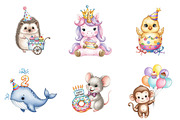 Birthday Baby Animal Clipart, Party, an Illustration by Watercolor design (Thumbnail 2 of 4)