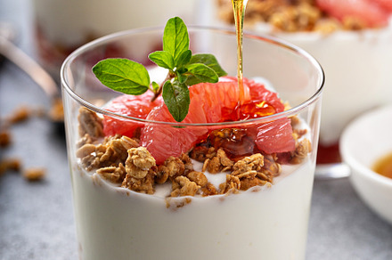 Grapefruit granola and yogurt parfait, a Food & Drink Photo by farwasser