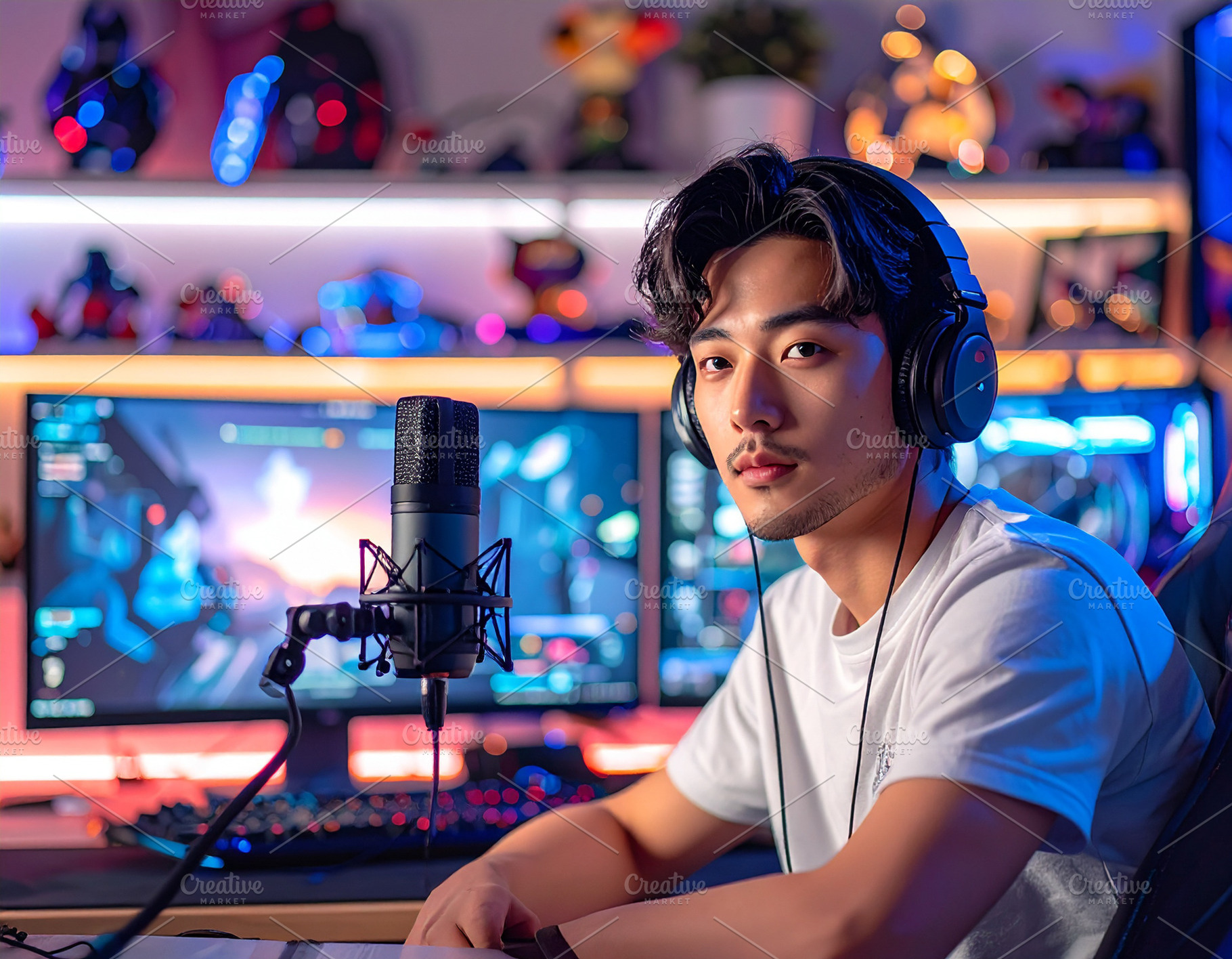 Streamer sitting in front of dual monitors, a Person Photo by DanFLCreativo