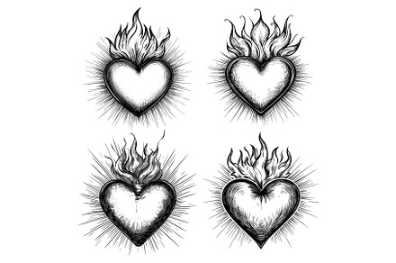 Heart In Flame Tattoo Hand Drawn, an Illustration by LadadikArt