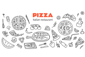 Doodle pizza banner. Italian, a Food Illustration by winwin.art
