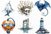 Watercolor Halloween Undersea PNG, an Illustration by Craft Nest (Thumbnail 3 of 6)