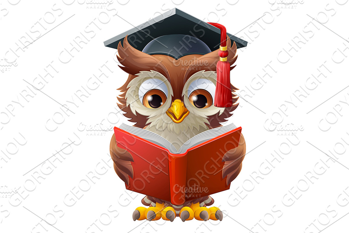 Wise Owl Cartoon Old Teacher Reading, an Education Illustration by Christos Georghiou