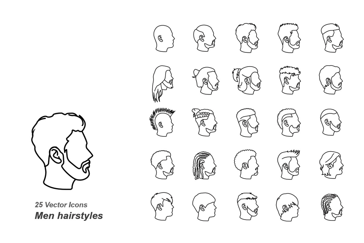 Male hairstyles outlines vector icon, an Outline Icon by Jisun Park