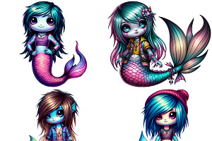 Cute Emo Mermaid Clipart Set