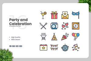 Party and Celebration Colored Icons, an Icon by Upnowgraphic