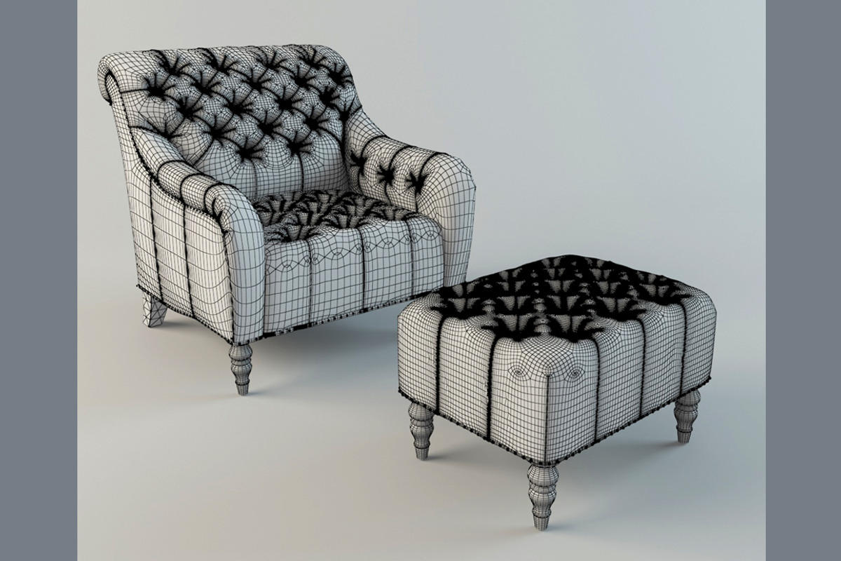 Brady Tufted Leather Chair & Ottoman, a Furniture 3D Model by 3Dpapa (Photo 4 of 4)