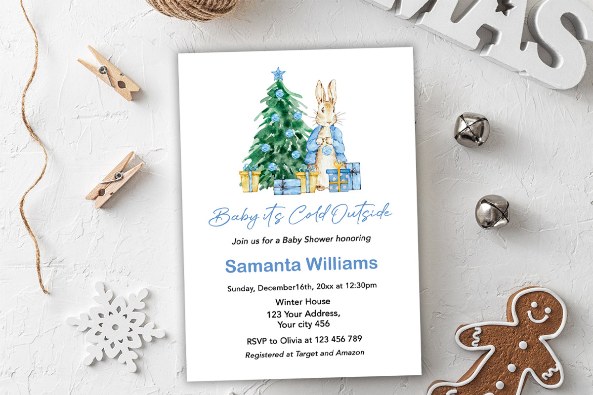 Christmas Peter Rabbit Invitation, an Invitation Template by SvetaArtStore