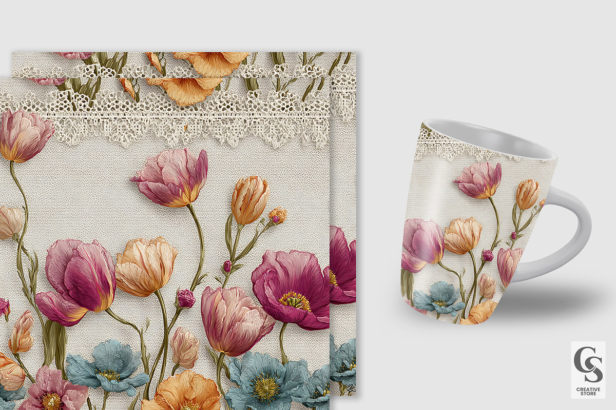 Vintage Shabby Floral Lace Pattern, a Pattern Graphic by Creative Store (Photo 3 of 5)