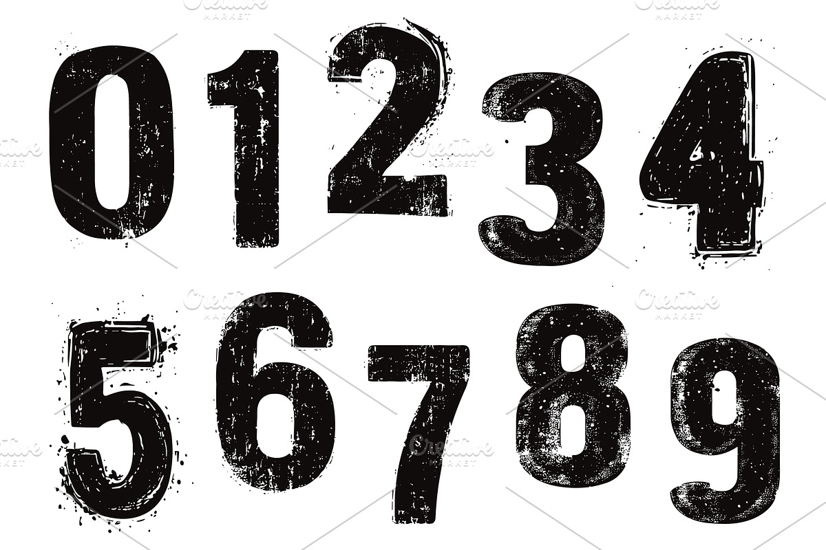 Stamp style grunge numbers. Black, an Object Illustration by Valerie Bodnar