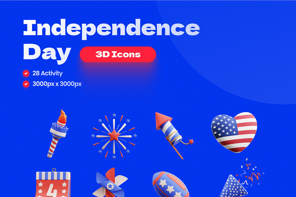 Independence Day 3D Icons, an Object 3D Model by Rakata Studio (Photo 7 of 7)