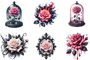 Watercolor Pink Gothic Roses, an Illustration by DreamArtGraphic (Thumbnail 2 of 4)
