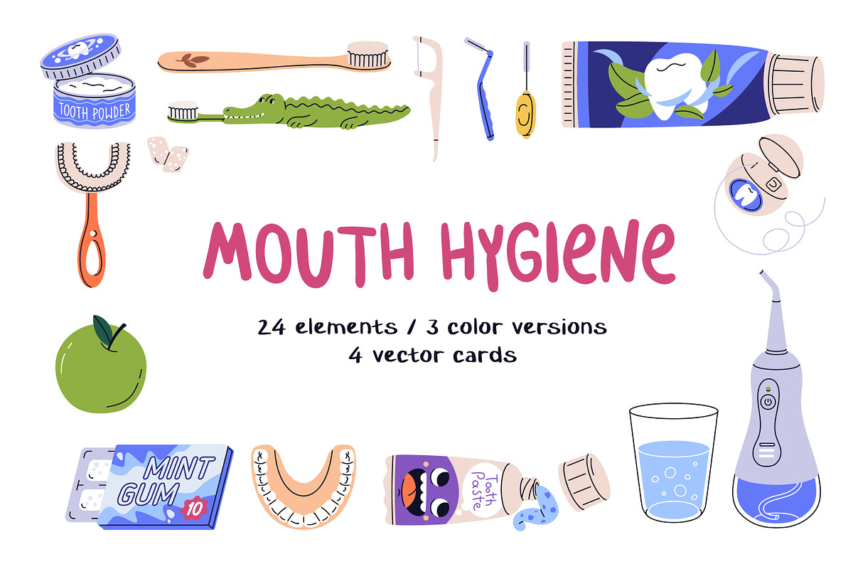 Dental oral hygiene tools set, cards, a Healthcare Illustration by Good Studio (Photo 1 of 7)