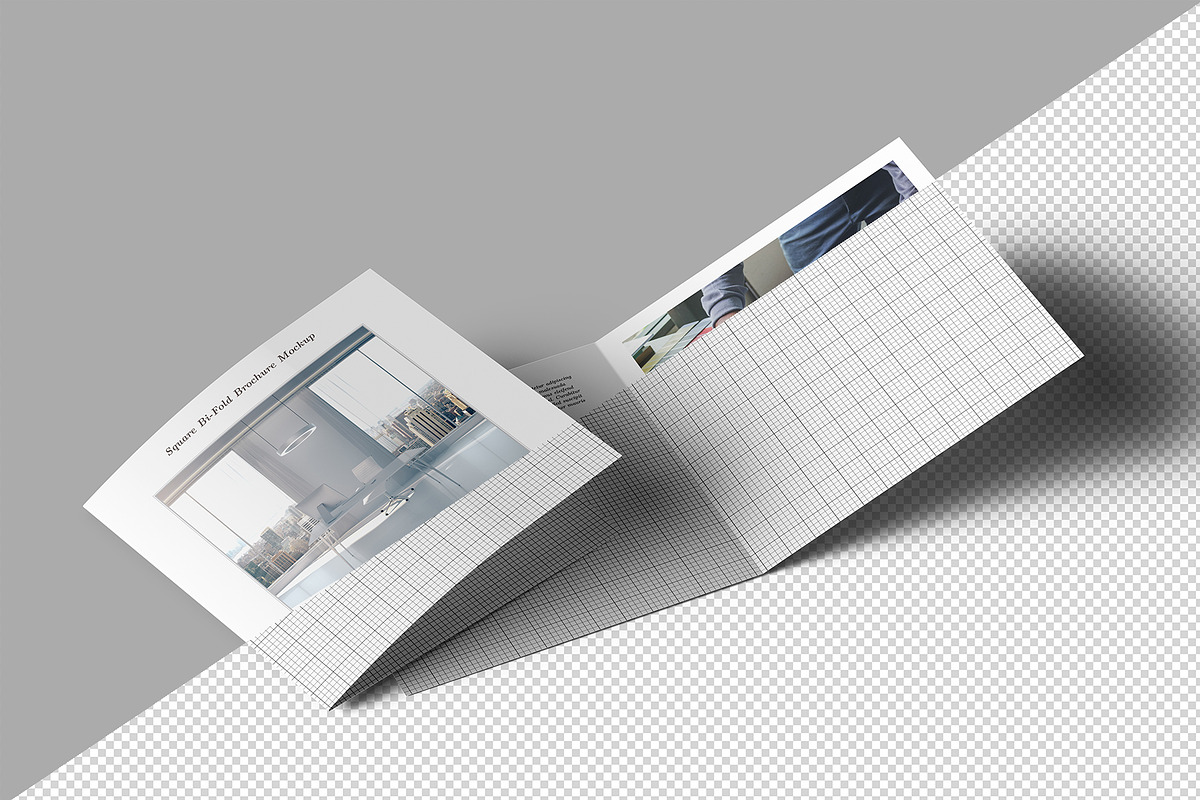 Square Bi-Fold Brochure Mockup, an Advertising Mockup by Illusiongraphic (Photo 15 of 22)