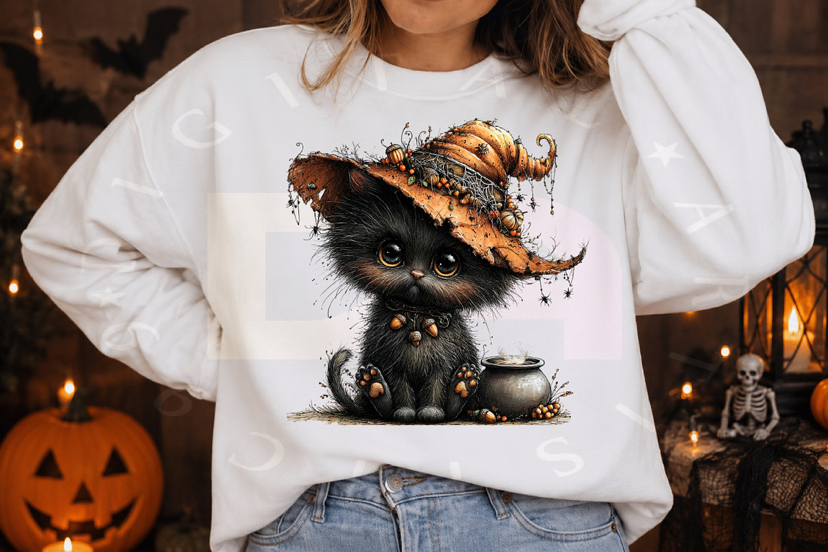 Whimsical Black Cat Halloween PNG, a Transportation Illustration by Digital Artistic99 (Photo 6 of 7)