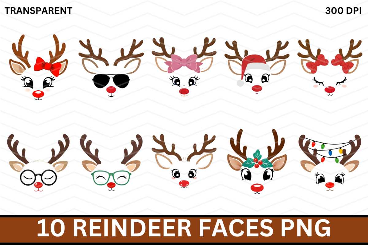 Reindeer Faces PNG, an Animal Illustration by Coralcreations (Photo 1 of 3)