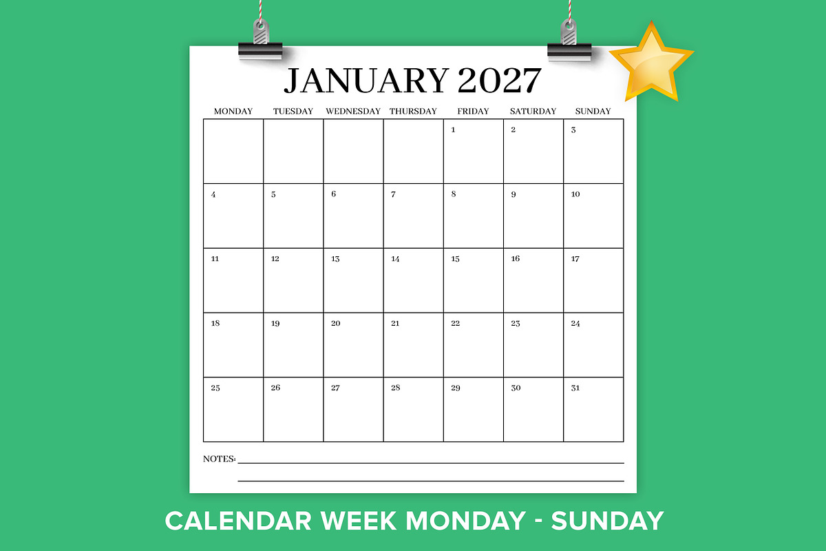 2027 12x12 Monday to Sunday Calendar, a Stationery Template by Running With Foxes (Photo 1 of 5)