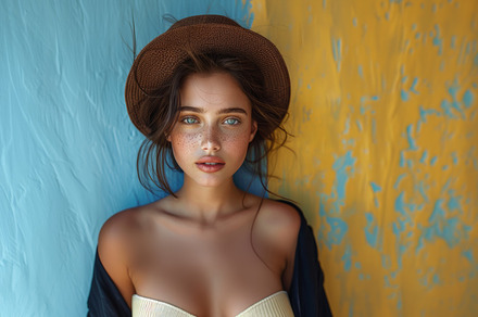 Portrait of a young, elegant woman with freckles wearing a fashi, a Beauty & Fashion Photo by AS photostudio