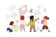 Cute kids drawing doodles on wall, a Person Illustration by PaperTrident (Thumbnail 3 of 14)