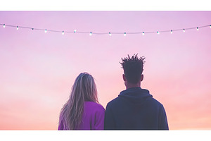 Young couple watching sunset under, a Nature Photo by Lermont51