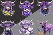Purple Highland Cow Clipart, an Illustration by Black Bird Studio (Thumbnail 3 of 6)