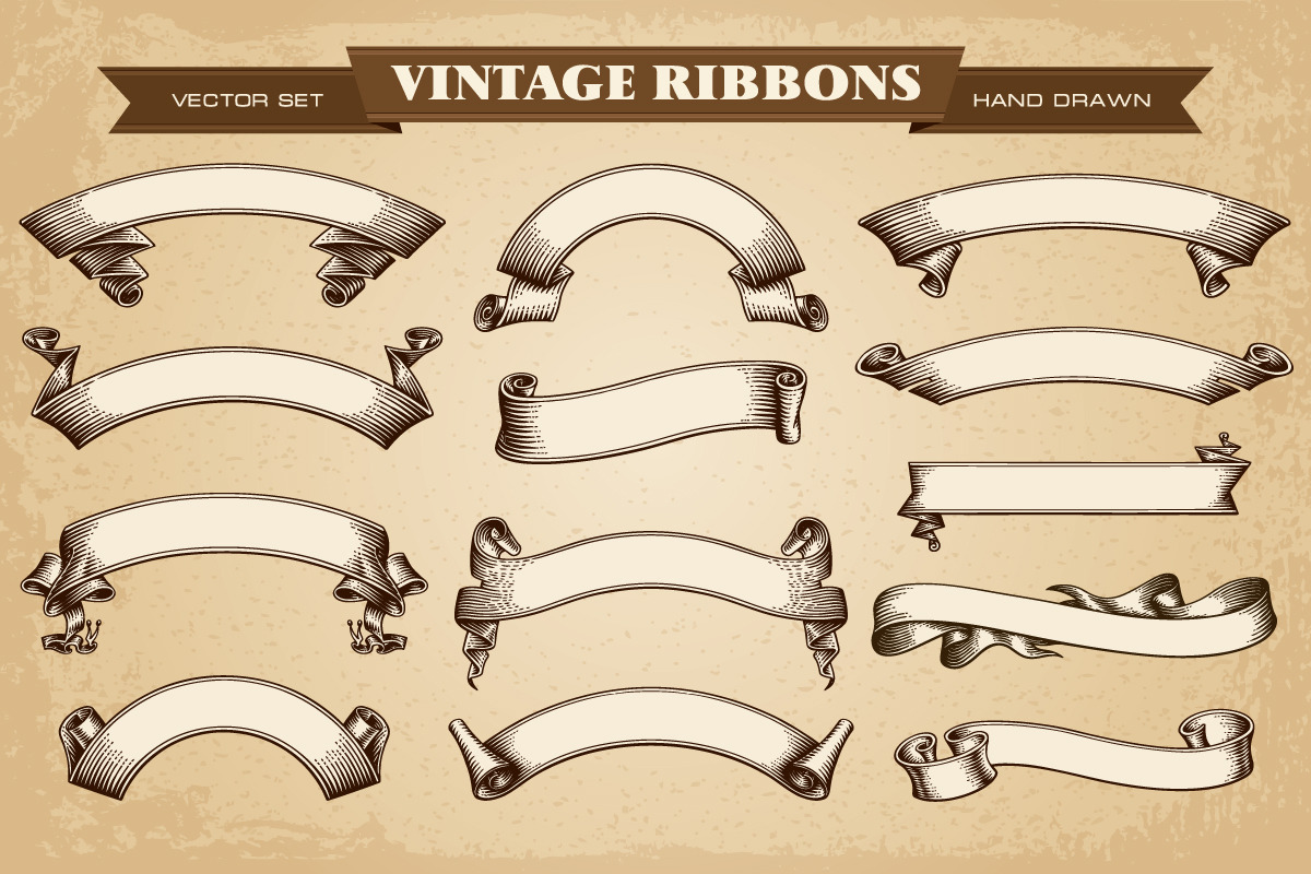Vintage Ribbons Banners Vector Set, a Background Graphic by Digiselector Design Goods (Photo 2 of 2)