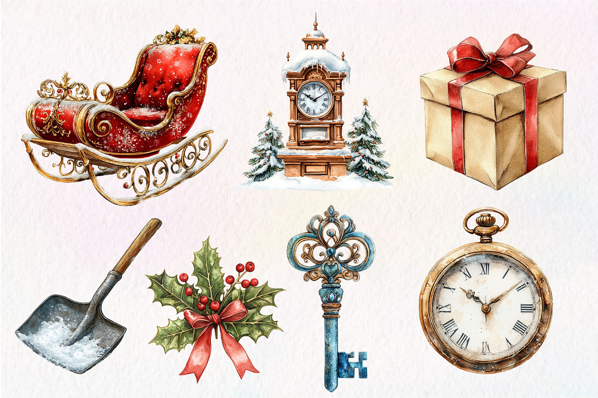 Vintage Christmas Elements Clipart, an Illustration by Dream Creation (Photo 4 of 6)