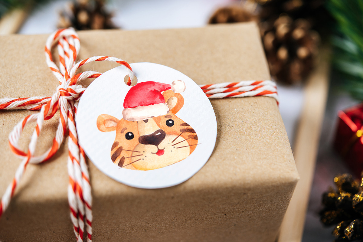Watercolor Christmas Tiger Clipart, an Illustration by YuliyaArtGarden (Photo 3 of 10)
