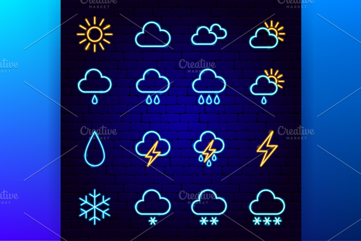 Weather Neon Vector Icons Set, an Outline Icon by Anna_leni (Photo 3 of 11)