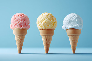 Three colorful ice cream cones, a Food & Drink Photo by MistyDay