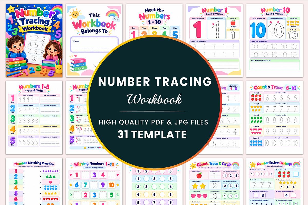Number Tracing Workbook, a Stationery Template by Shumaya (Photo 1 of 4)