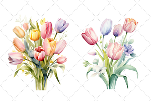 Pastel Tulip Bouquets Watercolor