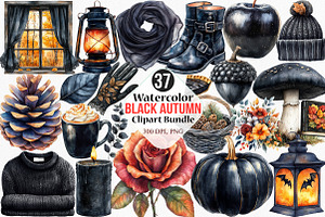 Watercolor Black Autumn Clipart, an Illustration by Canvas Craft